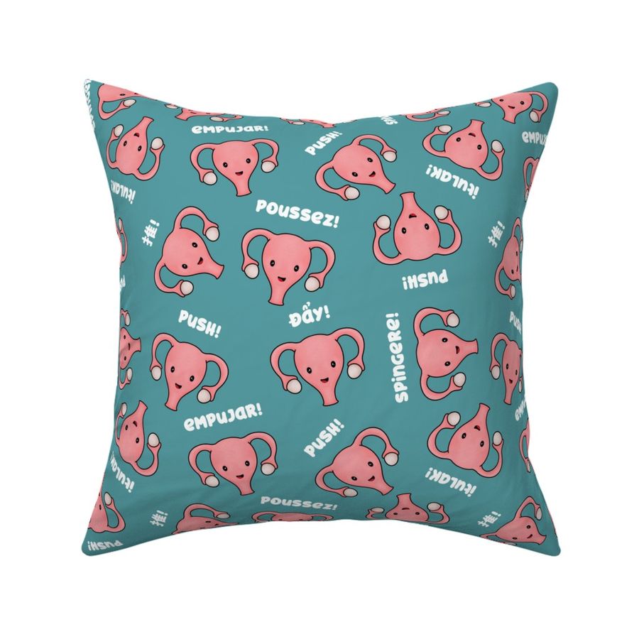 Happy Pregnant Uterus, Languages PUSH! Teal, Large