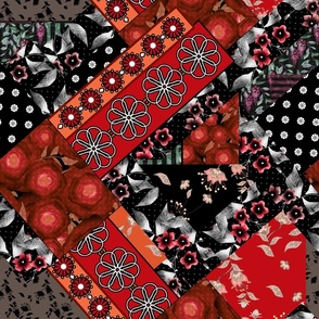 Rustic patchwork pattern in red and black