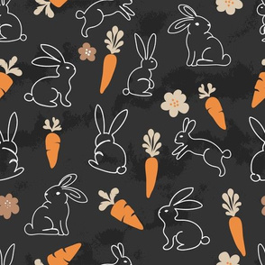 Rabbits and Carrots on Black Chalk Board