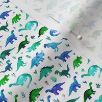 Micro print Dinos in Blue and Green on White