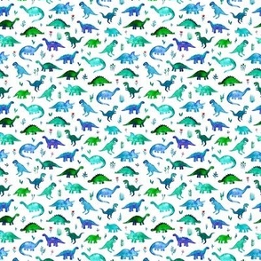 Micro print Dinos in Blue and Green on White
