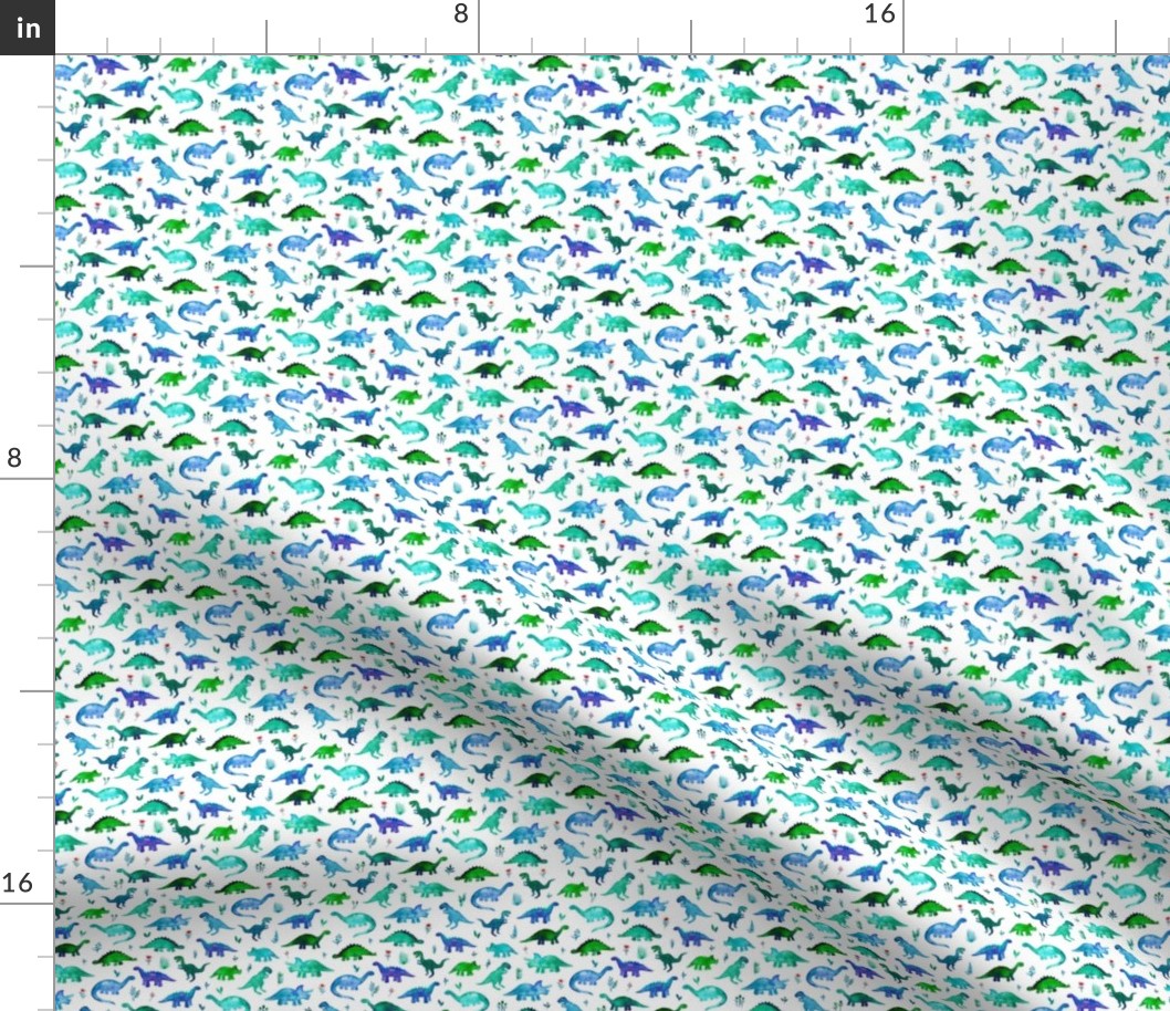 Micro print Dinos in Blue and Green on White