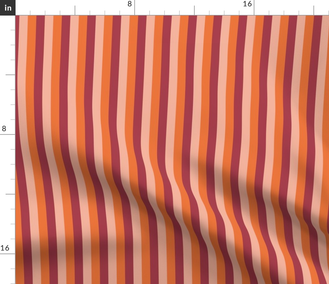Roller Disco Stripes- Autumn- Orange Cherry Wine Salmon- Small Scale
