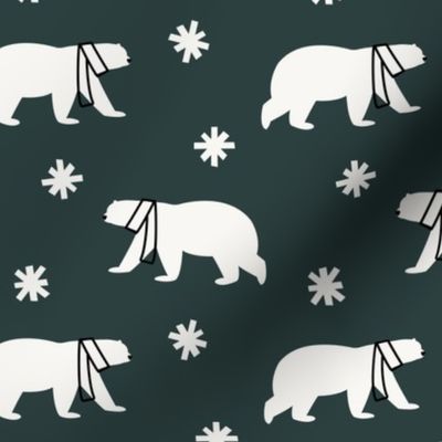Polar Bears in Scarves - Dark Teal