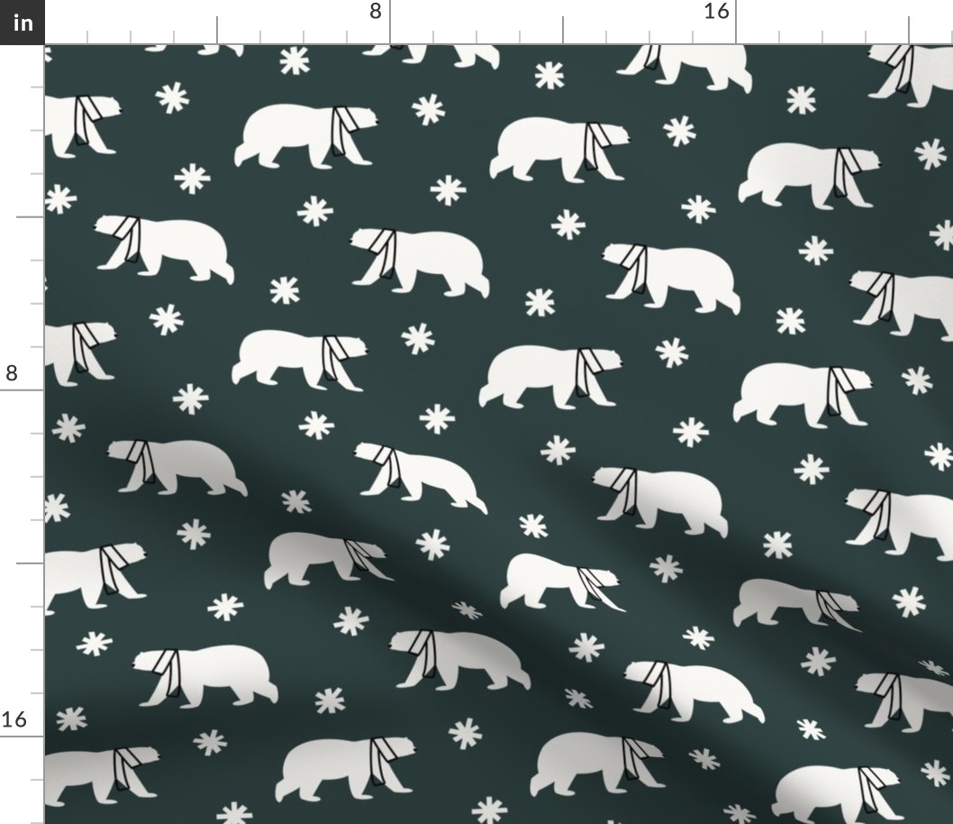 Polar Bears in Scarves - Dark Teal