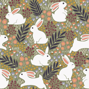 Large scale spring bunny rabbit Easter, summertime in forest green