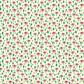 Ditsy Spots and Buds-Pink and Green on Offwhite