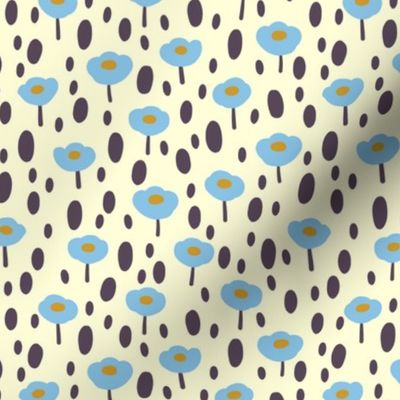 Ditsy Spots and Buds-Offwhite and blue