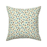 Ditsy Spots and Buds-Offwhite and blue