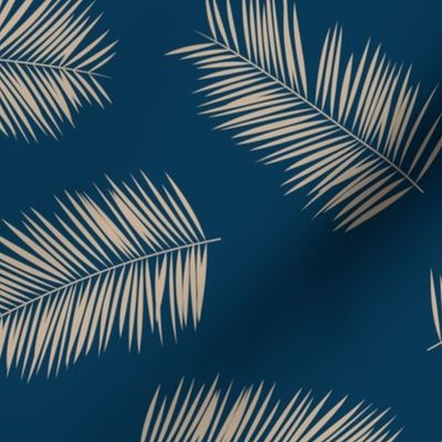 Large palm leaves minimalist tropical island vibes boho garden navy blue ivory JUMBO