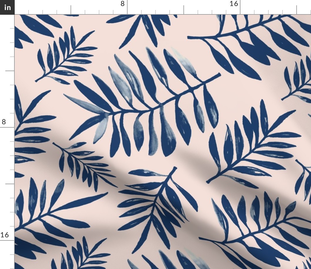 Tropical watercolor palm leaves garden summer boho love nursery navy blue blush ivory JUMBO