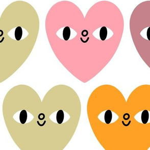 Pastel hearts with eyes, large scale