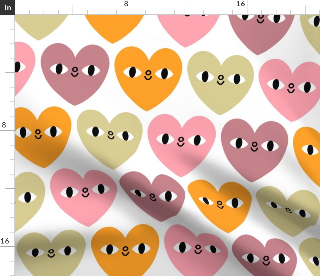 Pastel hearts with eyes, large scale