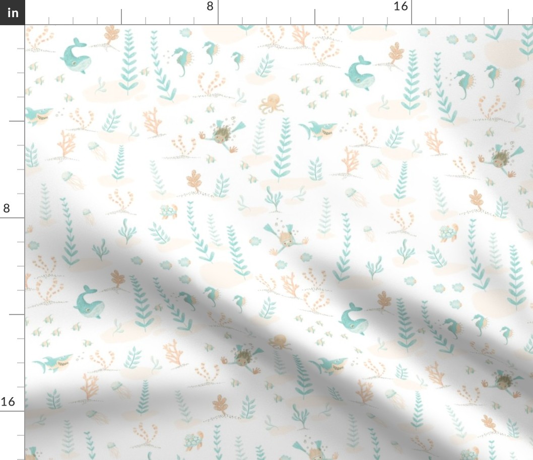 Under Sea Cute Watercolor Neutral Kids and Babies Pattern