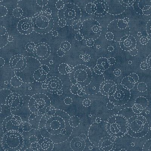 Sashiko Rain in Indigo Blue | Raindrops, rainstorm, Japanese sashiko stitching ripples on water, fresh and calm decor in vintage blue, kantha quilt.