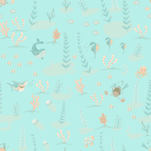 Large Under Sea Cute Watercolor Neutral Kids and Babies Wallpaper