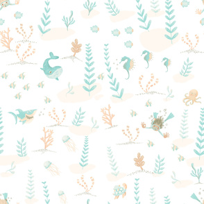 Large Under Sea Cute Watercolor Neutral Kids and Babies Wallpaper