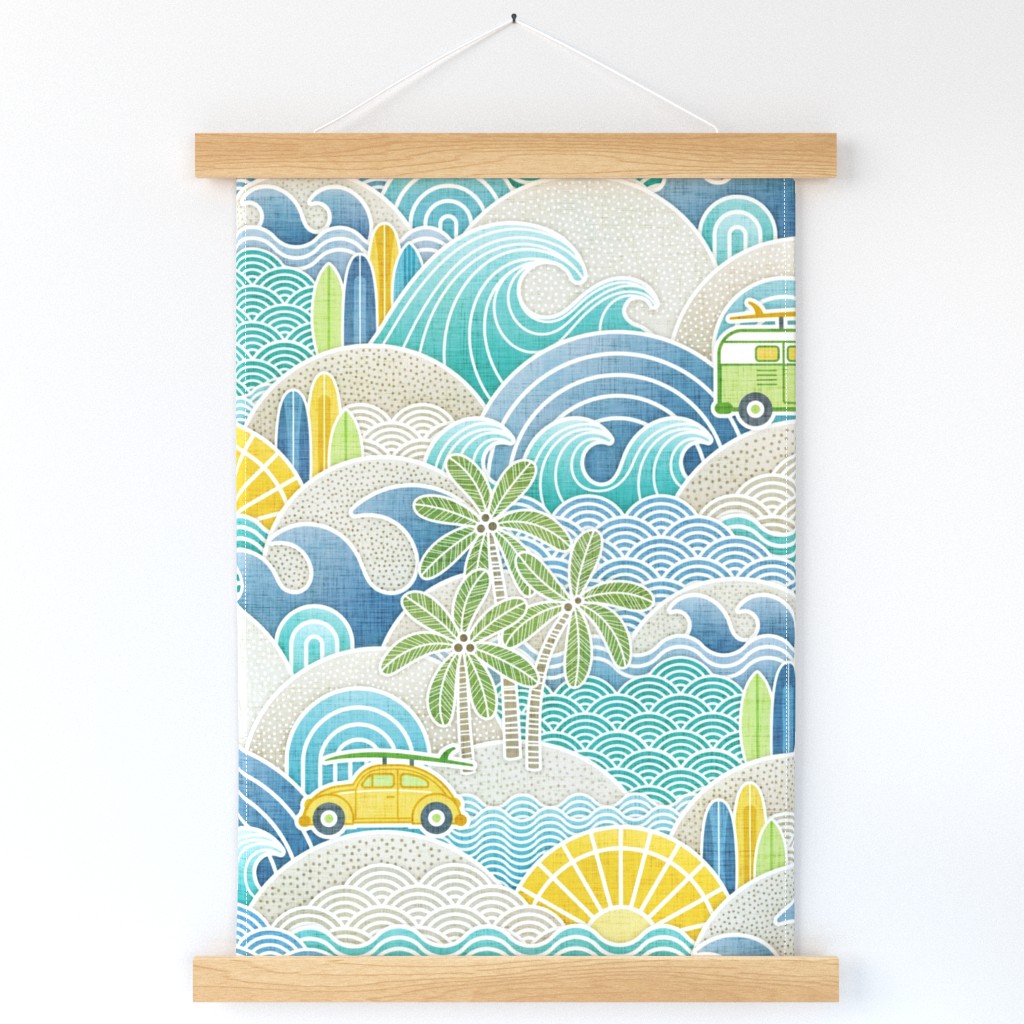 Sea, Sun and Surf Large- Beach Life- Surfing Life- Surfboard- Vintage Cars- Summer- Large Scale- Boys- Home Decor