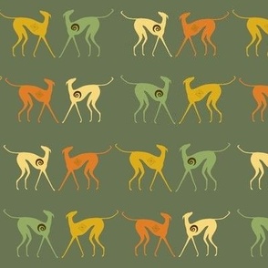 egyptian sighthounds, orange, green 