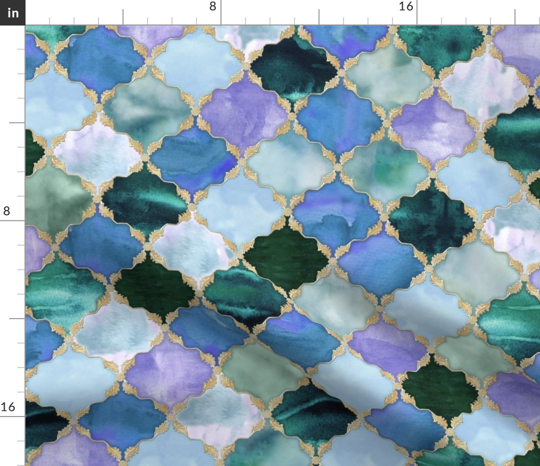Floral Watercolor Moroccan Tile aqua