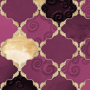 Romantic Curly Floral Moroccan Tile gold, purple 