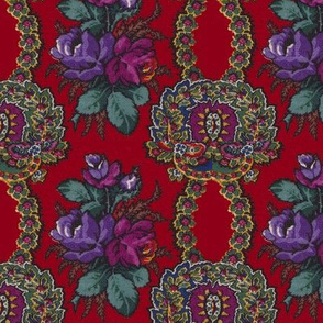 1860s Lavish Floral on Scarlet