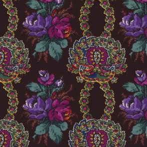 1860s Lavish Floral on Black Plum