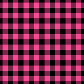Gingham Pattern - French Rose and Black