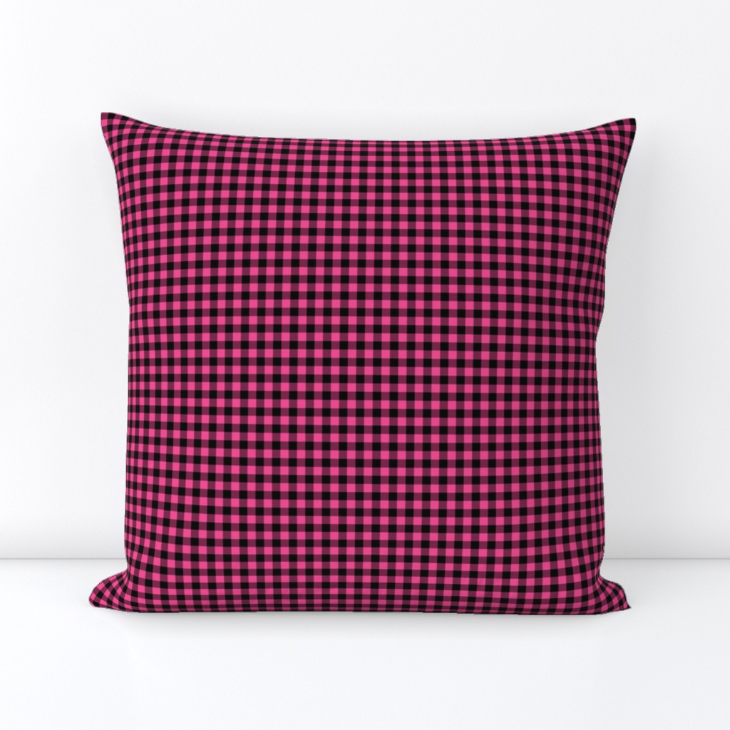 Small Gingham Pattern - French Rose and Black