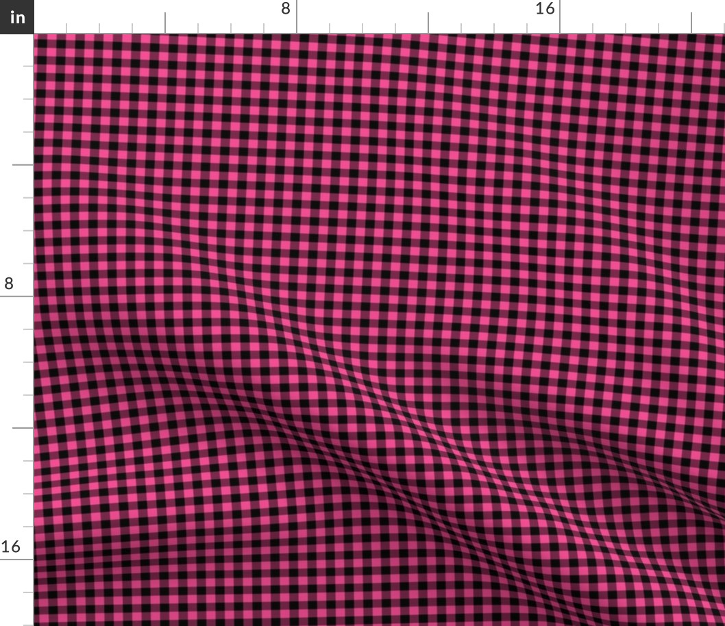 Small Gingham Pattern - French Rose and Black