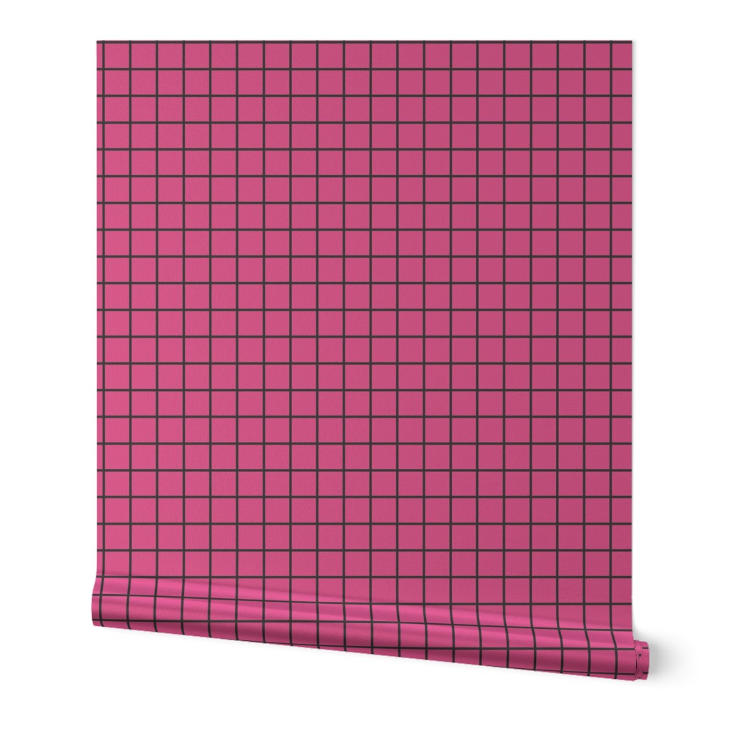 Grid Pattern - French Rose and Black