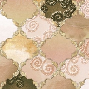 Romantic Curly Floral Moroccan Tile nude