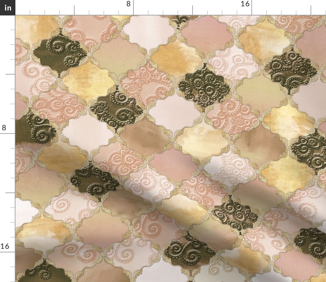 Romantic Curly Floral Moroccan Tile nude