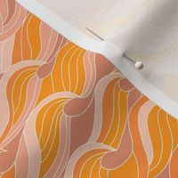 SMALL 70s retro waves - orange tropical fabric