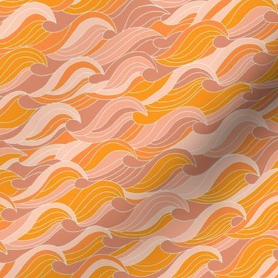 SMALL 70s retro waves - orange tropical fabric