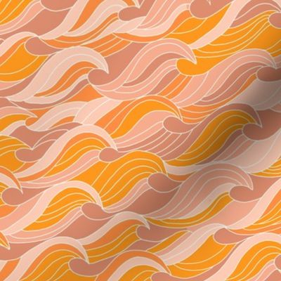 70s retro waves - orange tropical fabric