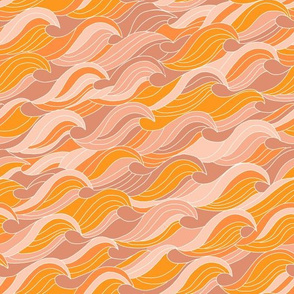 70s retro waves - orange tropical fabric