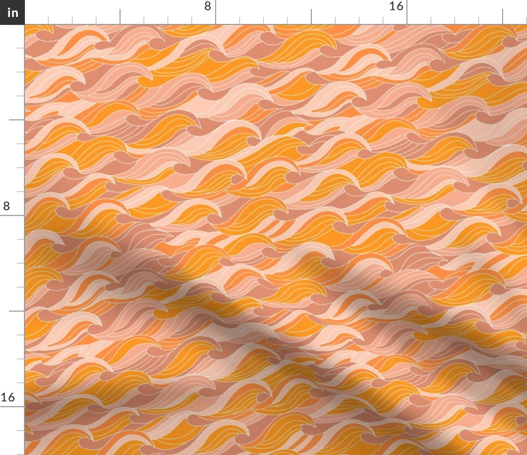 70s retro waves - orange tropical fabric