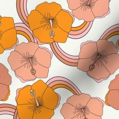 MEDIUM Hibiscus rainbow fabric - retro 70s floral fabric, vintage Hawaiian print - 70s