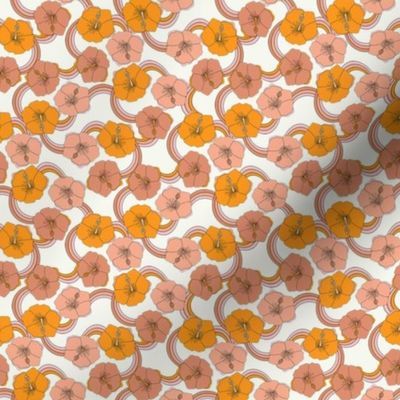 MINI Hibiscus rainbow fabric - retro 70s floral fabric, vintage Hawaiian print - 70s