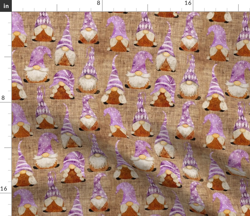 Purple Gnomes on Burlap - small scale