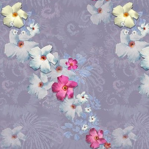 6x8-Inch Repeat of Flow of Mandevilla Blooms on Dusty Lilac Background