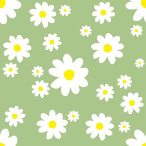 Spring Daisy Pattern on Sage Green