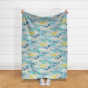 Sun and Sea- Summer Day Large- Beach Life- Blue Waves- Turquoise- Peacock- Yellow- Large Scale- Home Decor- Wallpaper- Boys