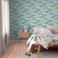 Sun and Sea- Summer Day Large- Beach Life- Blue Waves- Turquoise- Peacock- Yellow- Large Scale- Home Decor- Wallpaper- Boys