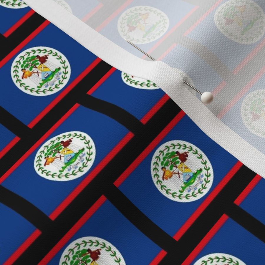 SMALL Belize flag fabric -North American flag fabric BLACK 