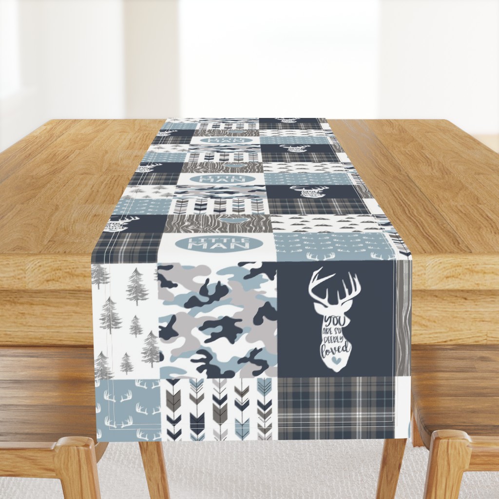 Little Man//Deerly Loved//Blue & Grey - Wholecloth Cheater Quilt