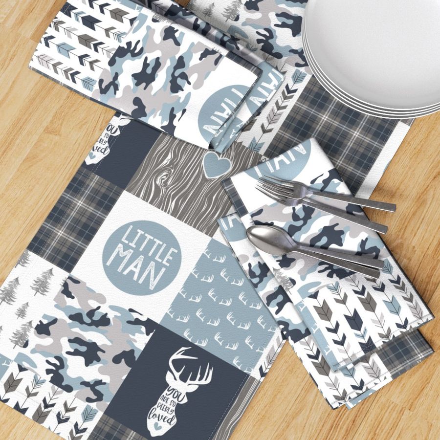 Little Man//Deerly Loved//Blue & Grey - Wholecloth Cheater Quilt