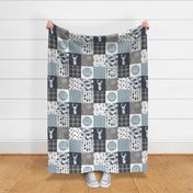 Little Man//Deerly Loved//Blue & Grey - Wholecloth Cheater Quilt