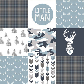 Little Man//Deerly Loved//Blue & Grey - Wholecloth Cheater Quilt
